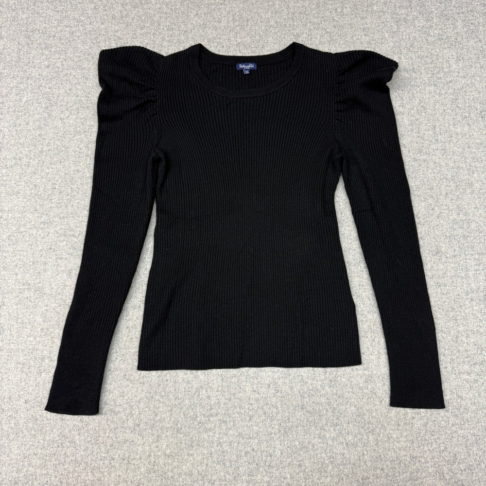 Splendid | Puff Shoulder Ribbed Knit Top | XL | Black | Cashmere Blend Top